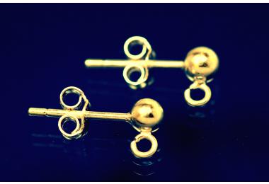 Kugelstecker mit se und Ohrmutter 925/- Silber vergoldet 4mm