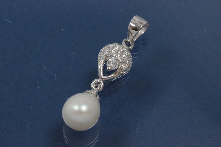 Anh�nger mit Tropfen SWP-Tropfenform und Zirkonia 925/- Silber rhodiniert,