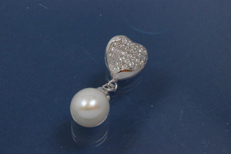 Anh�nger mit Herz SWP-Tropfenform und Zirkonia 925/- Silber rhodiniert,