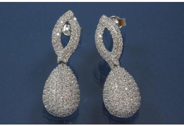 Ear post Teardrop with Navett 925/- Silver rhodium plated, appro size length 29,0mm, wide 10,0mm, thickness 5,0mm,