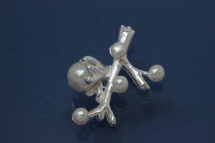 Anhnger Gest poliert mit kleinen und greren SW - Perlen 925/- Silber,
