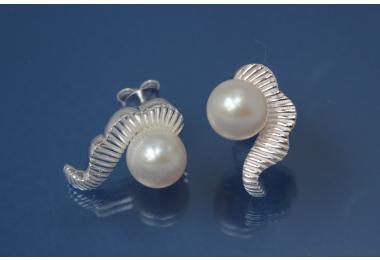 Ohrstecker Blatt mit SW - Perle 925/- Silber poliert, ca.Ma�e H 19mm, B 13mm,mit SW-Perle ca.Ma�e �8,5mm, Steckerstift 10mm lang, A�0,9mm