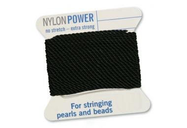 2m NylonPower Bead Cord on card with needle, black, No.0 =   0,30mm