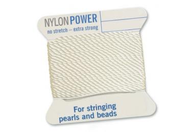 2m NylonPower Bead Cord on card with needle, white, No.14 =   1,02mm