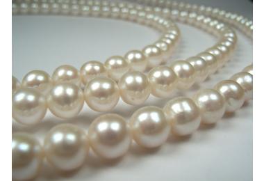Strand Freshwater Pearls, White, semi-round ca. 7,5-8mm, Length ca. 39-40cm