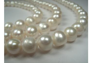 Strand Freshwater Pearls, White,  Potato ca. 9-10mm, Length ca. 39-40cm