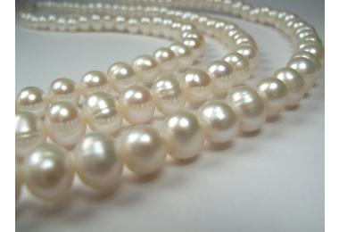 Strand Freshwater Pearls, White, Potato ca. 6,5-7mm, Length ca. 39-40cm