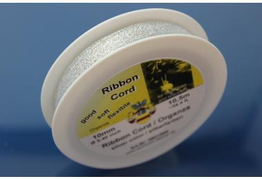 10,5m Organza Ribbon on Spool, width ca. 10mm, silver color, double sided