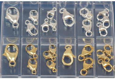 Trigger Clasp-Set, ca. 24 parts, 925/- Silver and 925/- Silver gold plated