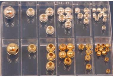 Zwischenteile-Set, Kugeln poliert, ca. 50-tlg., 925/- Silber und 925/- Silber vergoldet
