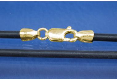 Kautschukreif 1,5mm, mit Karabiner 925/- Silber vergoldet, Lnge 42cm