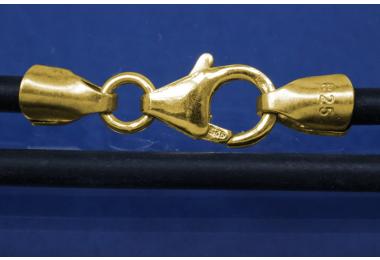 Kautschukreif 5mm, mit Karabiner 925/- Silber vergoldet, Lnge 50cm