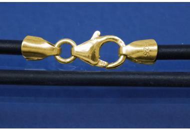 Kautschukreif 3mm, mit Karabiner 925/- Silber vergoldet, Lnge 60cm