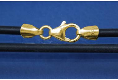 Kautschukreif 2mm, mit Karabiner 925/- Silber vergoldet, Lnge 42cm