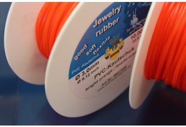 10m rubber cord on spool, orange-red, 3mm