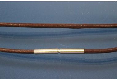 Collier, Leder dunkelbraun ca. 2mm, mit Bajonettverschluss Edelstahl, Lnge ca. 42cm