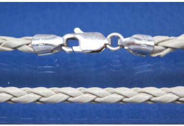 Leather cord necklace 3mm, with trigger clasp 925/- Silver, length 45cm