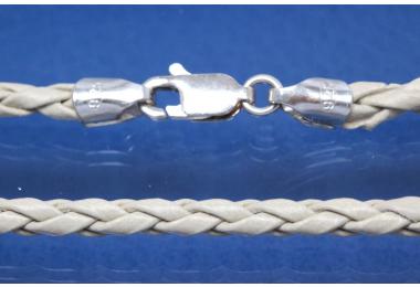 Leather cord necklace 3mm, with trigger clasp 925/- Silver, length 50cm