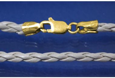 Lederkordel-Collier 3mm, mit Karabiner 925/- Silber vergoldet, Lnge 45cm