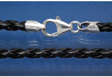 Leather cord necklace 3mm, with trigger clasp 925/- Silver, length 45cm