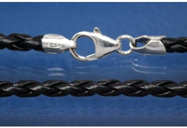 Lederkordel-Collier 3mm, mit Karabiner 925/- Silber, Lnge 45cm