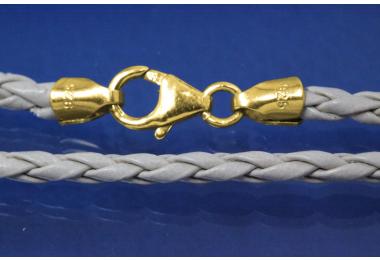 Lederkordel-Collier 3mm, mit Karabiner 925/- Silber vergoldet, Lnge 45cm