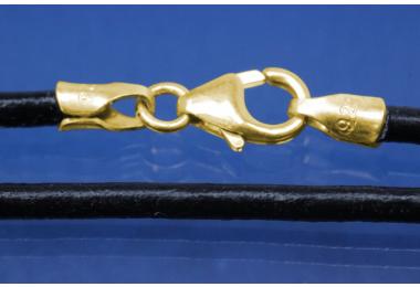 Collier, Lederschnur rund schwarz �2mm, mit Karabiner 925/- Silber vergoldet, L�nge 60cm