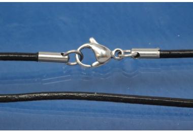 Lederschnur-Collier schwarz 1,5mm, Edelstahl Karabiner, Lnge 40cm