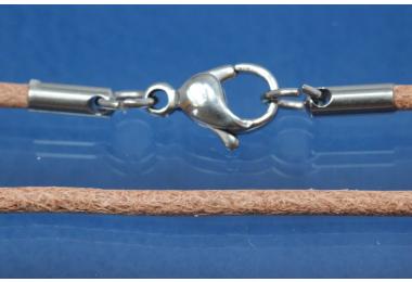 Lederschnur-Collier hellbraun/natur 1,5mm, Edelstahl Karabiner, Lnge 40cm