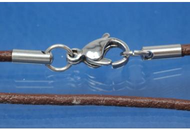 Lederschnur-Collier dunkelbraun 1,5mm, Edelstahl Karabiner, Lnge 40cm