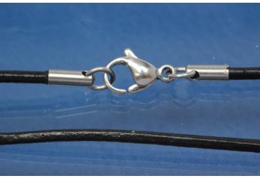 Round leather cord necklace black 2,0mm, stainless steel trigger clasp, length 40cm