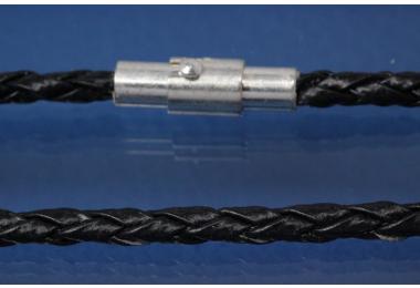 Braided Leather Cord necklace 3mm, with magnetic bayonet clasp silver color, length 45cm