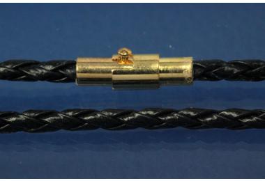 Braided Leather Cord necklace 3mm, with magnetic bayonet clasp gold color, length 45cm
