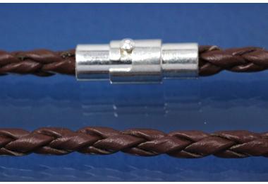 Braided Leather Cord necklace 3,5mm, with magnetic bayonet clasp silver color, length 45cm