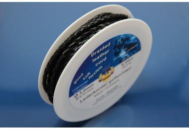 5m PU-Leather cord on spool, black, 3mm