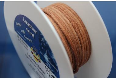 10m Leather cord, round, on spool, light brown, 3mm