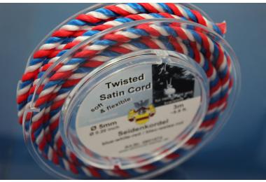 3m spool silk cord blue-white-red, 5mm