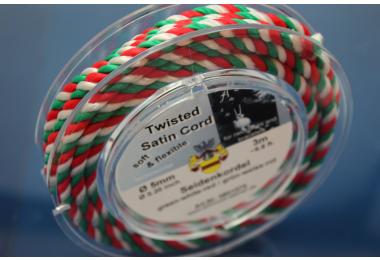 3m spool silk cord green-white-red, 5mm