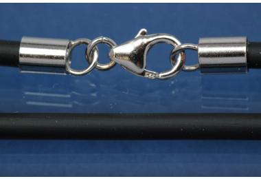 Kautschuk-Collier 3mm, 925/- Silber Karabiner. L45cm