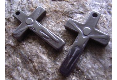Hematite Pendant Cross with Jesus, approx. 33x22mm, hole approx. 1,2mm