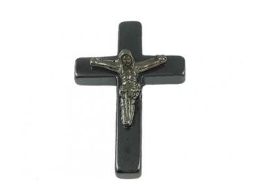 Hematite Pendant Cross with Jesus metal silver color, approx. 23.5x35mm, hole approx. 1,2mm