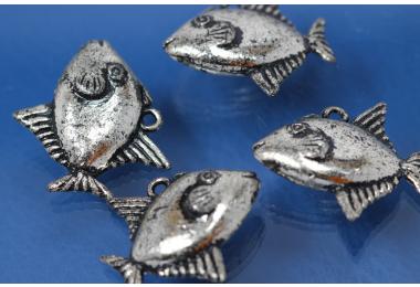 Fish big, plastic silver color antique, approx 21x22mm