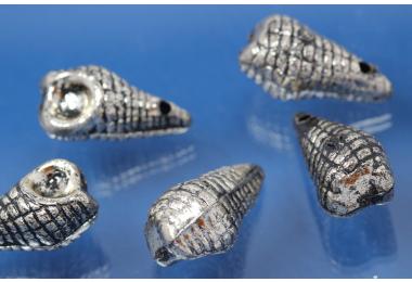 Muschel gro, Plastik silberfarben antik, ca. 10x20mm