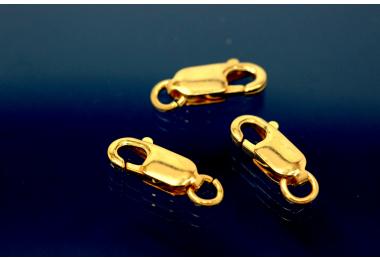 Trigger clasp long with ring 925/- Silver gold plated 12mm x 4,5mm