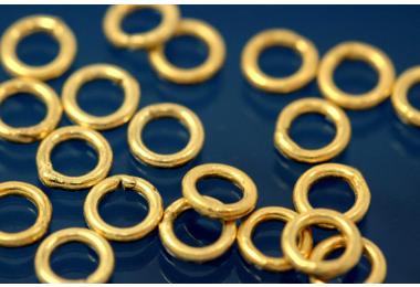 Soldered Jump Rings, round ca. 6mm, 925/- Silver gold plated