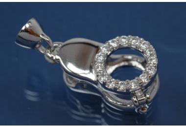 Clip clasp witn safty catch 925/- silver rhodium plated with 15 stone setted and spring mechanic with end cup and inside pin