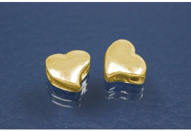 Spacer beads heart shape 925/- silver gold plated, size Mae 7,0x6,4x3,3mm, B1,5mm,