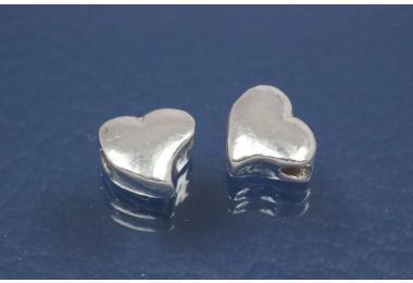 Spacer beads heart shape 925/- silver rhodium plated, size Mae 7,0x6,4x3,3mm, B1,5mm,