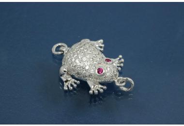 Click-Fix Clasp Frog ca. 18x16mm, 925/- Silver rhodium plated with Cubic Zirconia