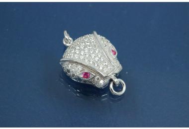 Click-Fix Clasp Snake ca. 17x13mm, 925/- Silver rhodium plated with Cubic Zirconia